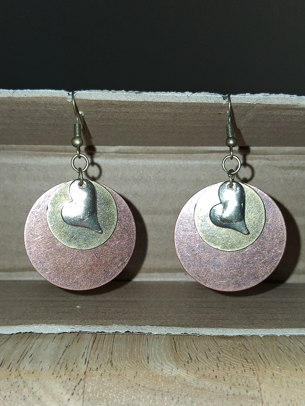 Bohemian Mixed Metal Layered Dangle Heart Earrings
